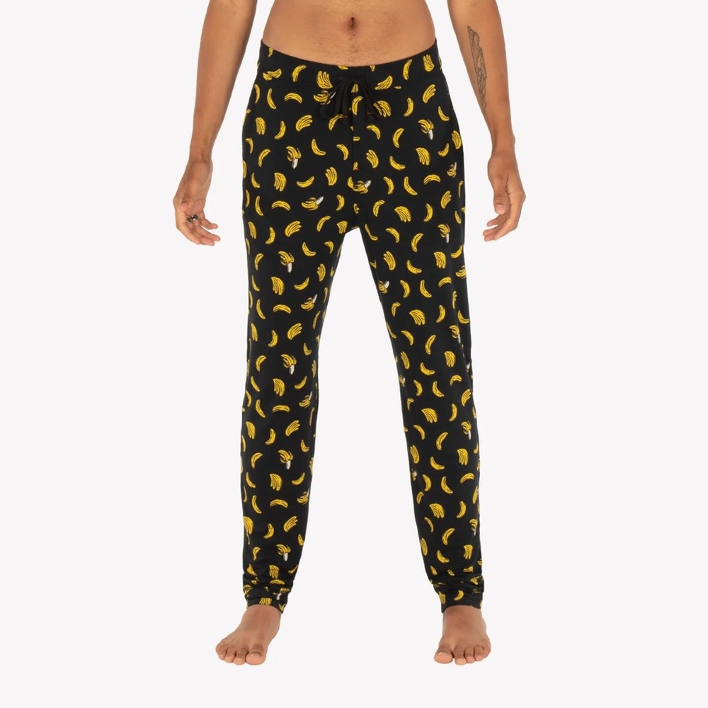 Saxx Black Lounge Pants with Yellow Banana Design